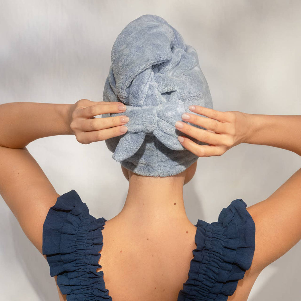 NR KITSCH PLUSH MICROFIBRE HAIR TOWEL TURBAN | COASTAL BLUE