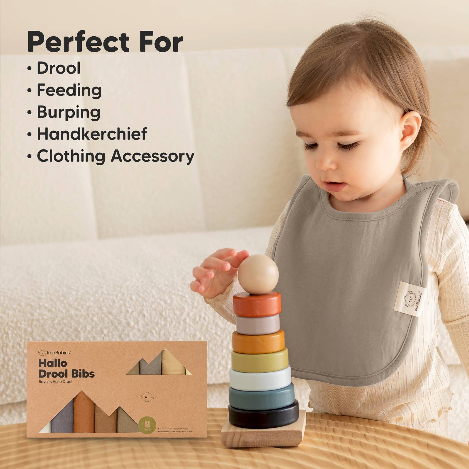 NR KEABABIES 8-PACK HALLO DROOL BIBS | TERRACOTTA