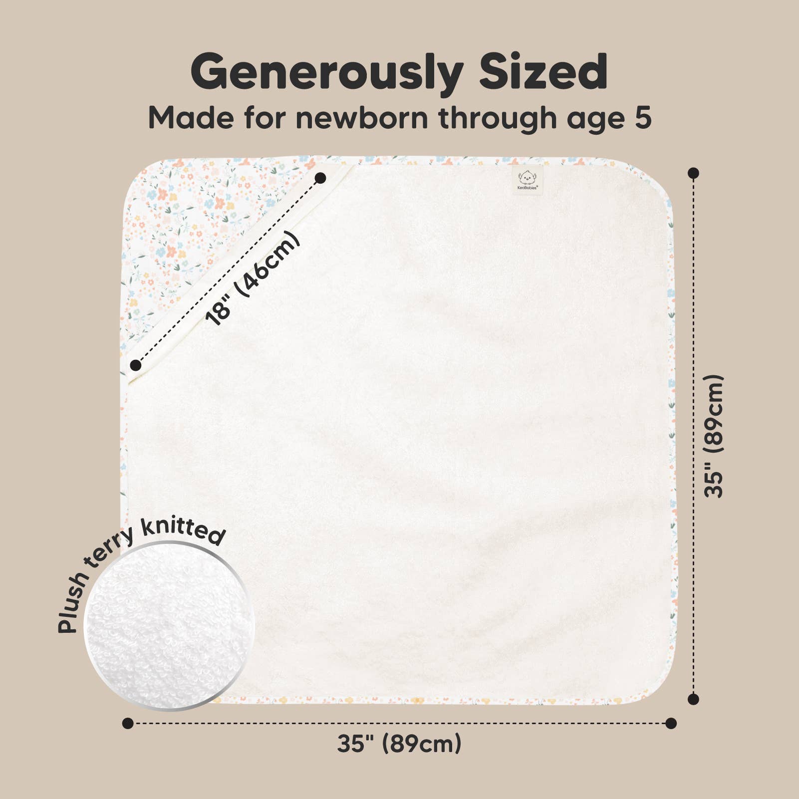 NR KEABABIES LUXE HOODED TOWEL | 35x35 | WILDFLOWERS