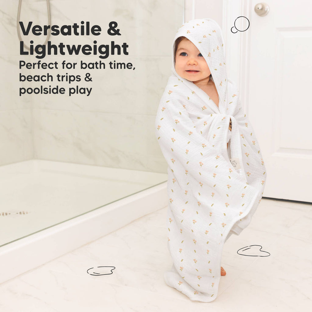 NR KEABABIES LYRA MUSLIN HOODED TOWEL | 30x30 | PETITE | TULIPS