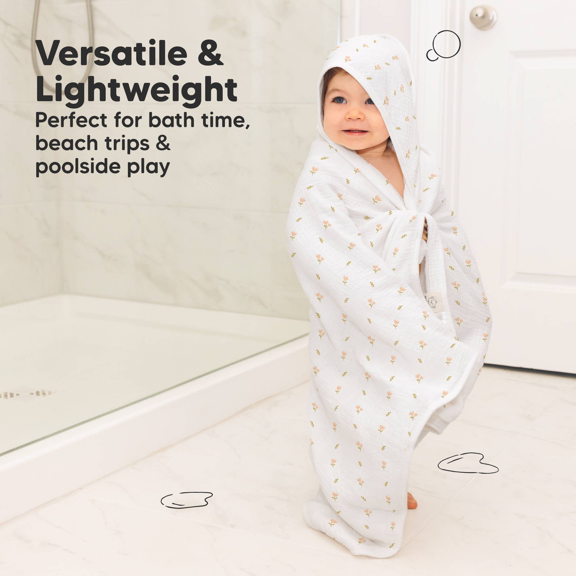 NR KEABABIES LYRA MUSLIN HOODED TOWEL | 30x30 | PETITE | TULIPS