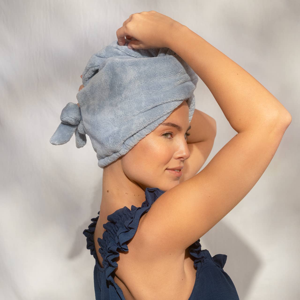 NR KITSCH PLUSH MICROFIBRE HAIR TOWEL TURBAN | COASTAL BLUE