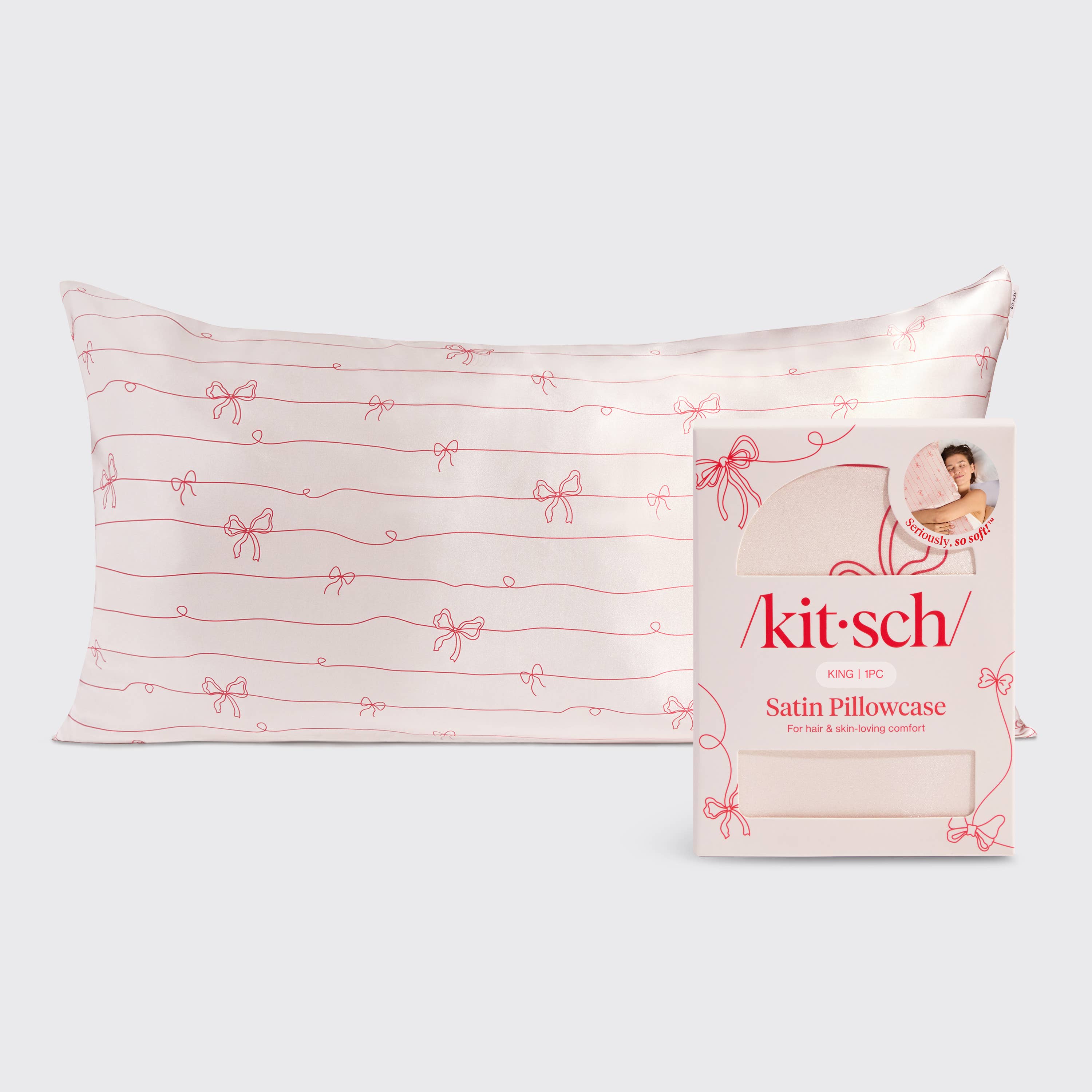 NR KITSCH KING SATIN PILLOWCASE | STRIPED BOWS