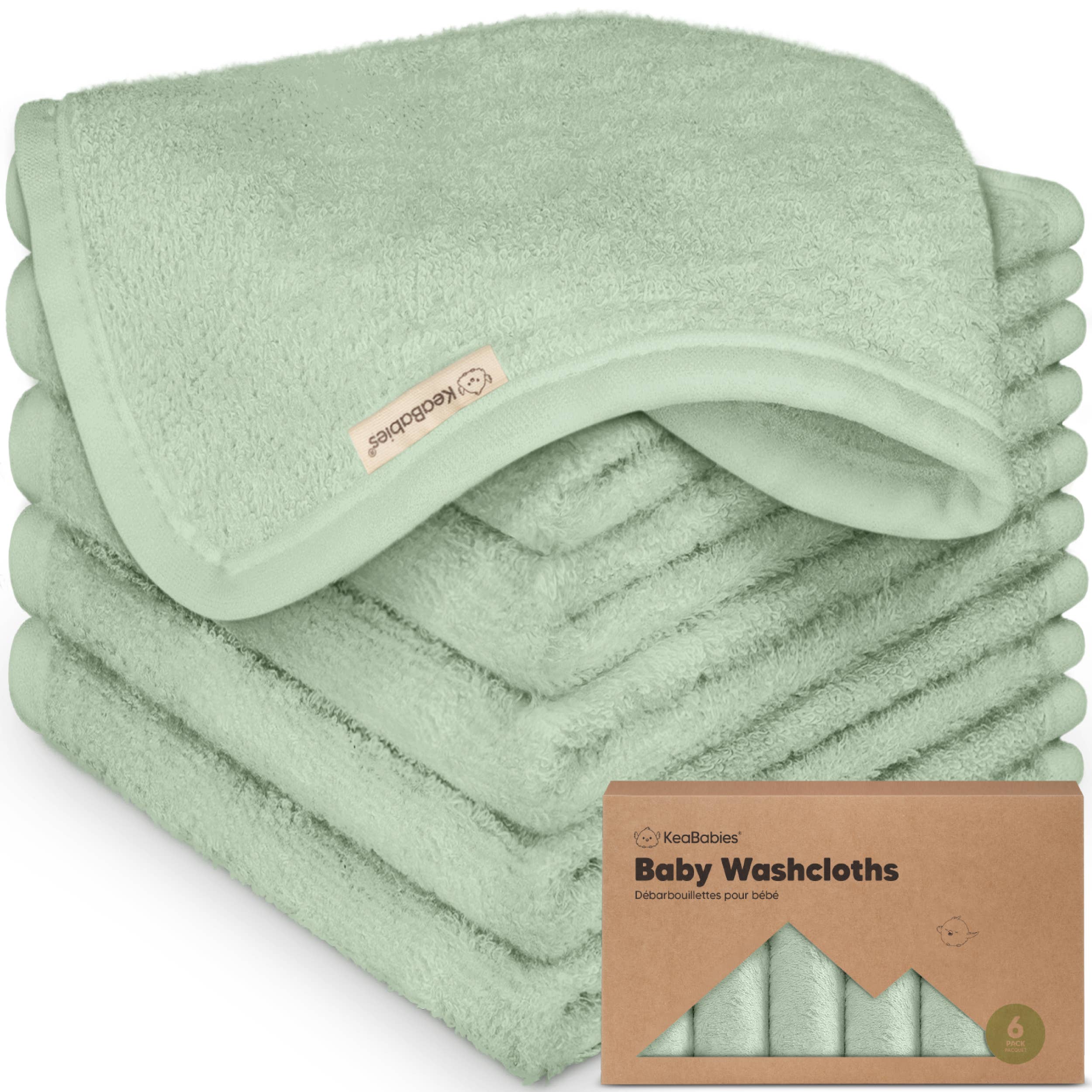 NR KEABABIES WASH CLOTHS | 6 PACK | PISTACHIO
