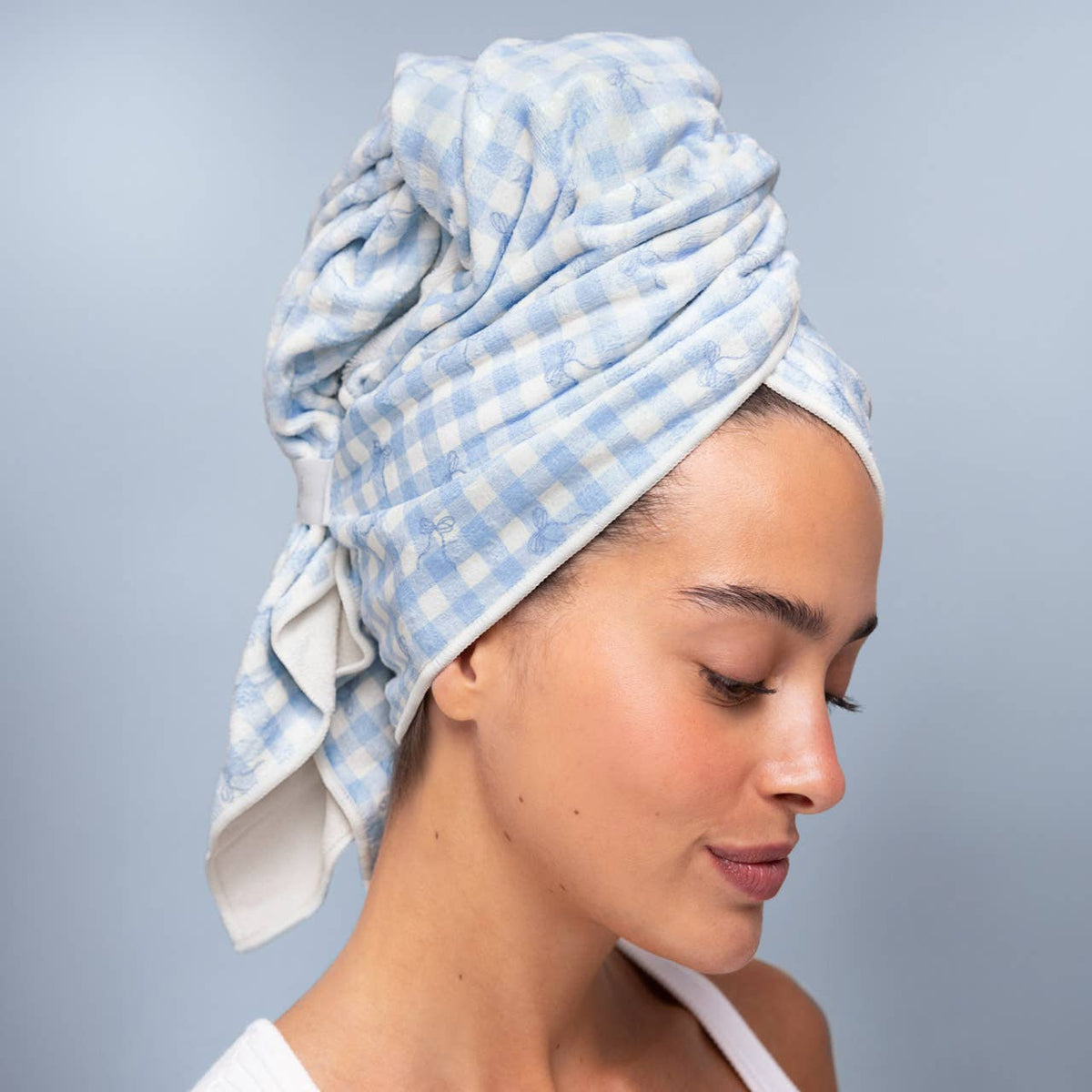 NR KITSCH XL HAIR TOWEL WRAP | GINGHAM BLUE