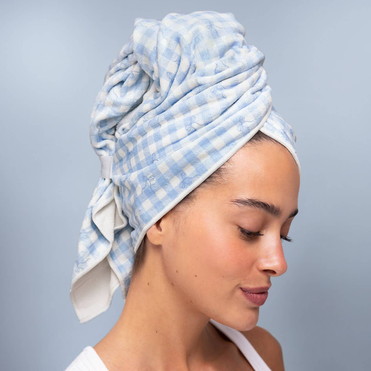 NR KITSCH XL HAIR TOWEL WRAP | GINGHAM BLUE