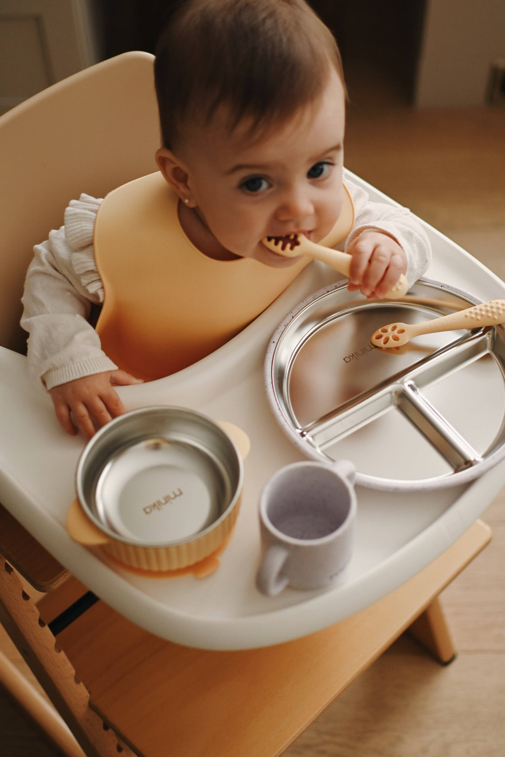 NR MINIKA STAINLESS & SILICONE BOWL | ALMOND