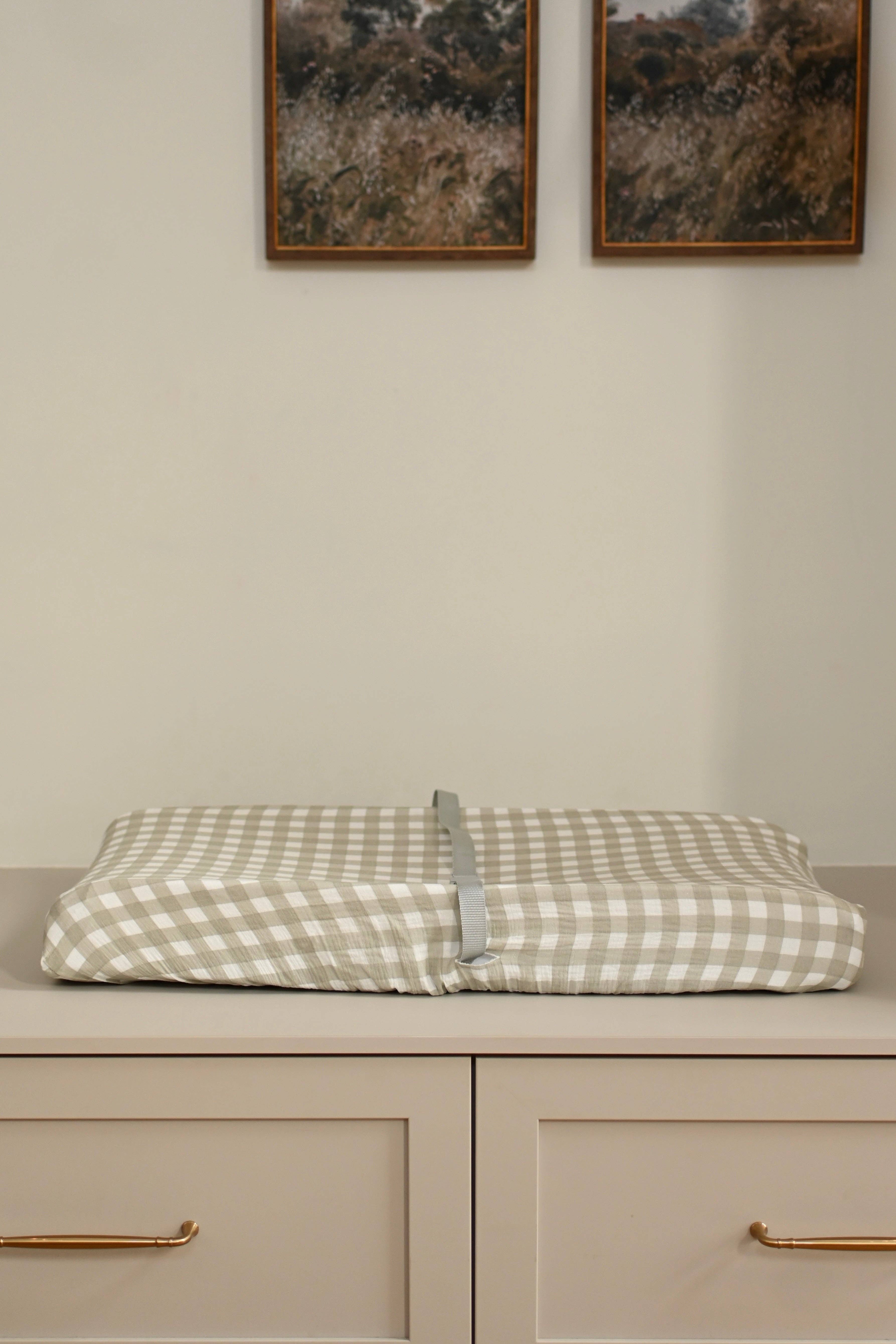 NR MINIKA CHANGING PAD COVER | SAGE GINGHAM