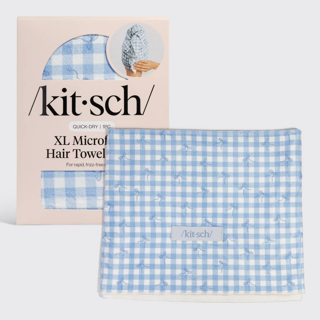 NR KITSCH XL HAIR TOWEL WRAP | GINGHAM BLUE
