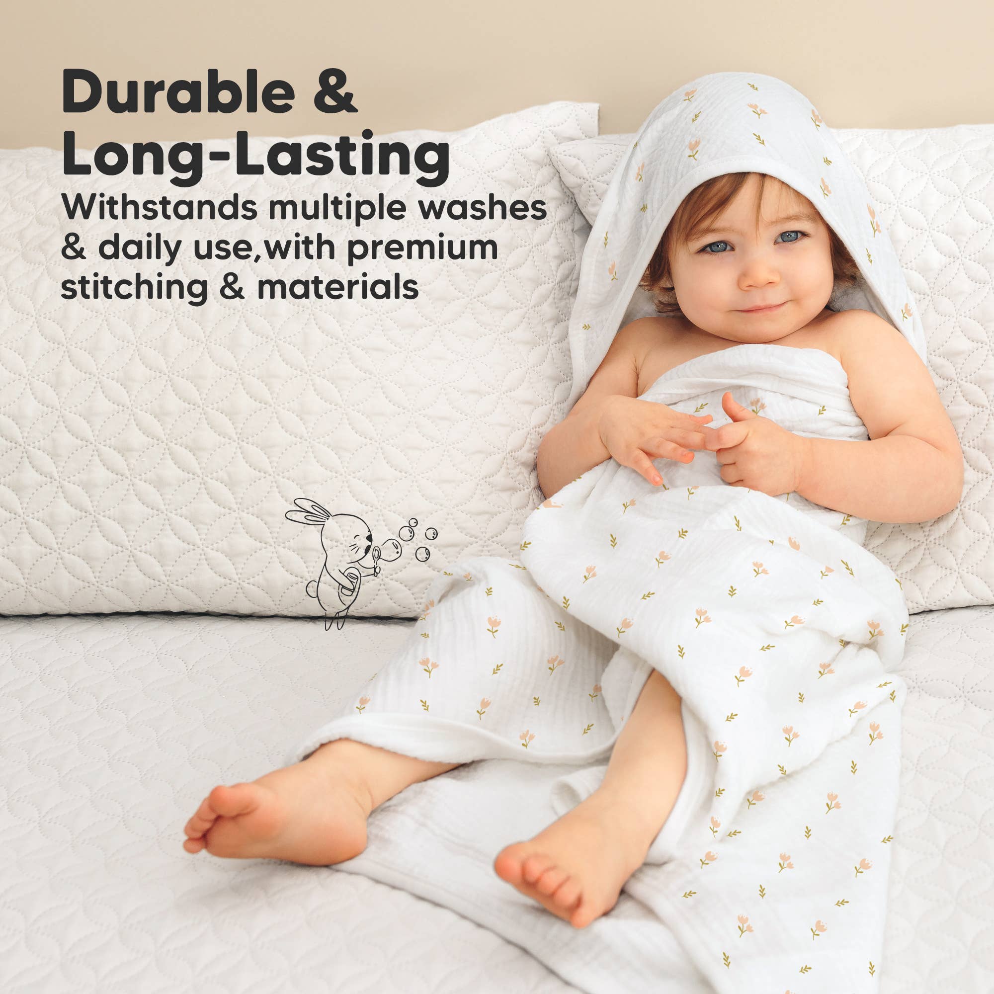 NR KEABABIES LYRA MUSLIN HOODED TOWEL | 30x30 | PETITE | TULIPS