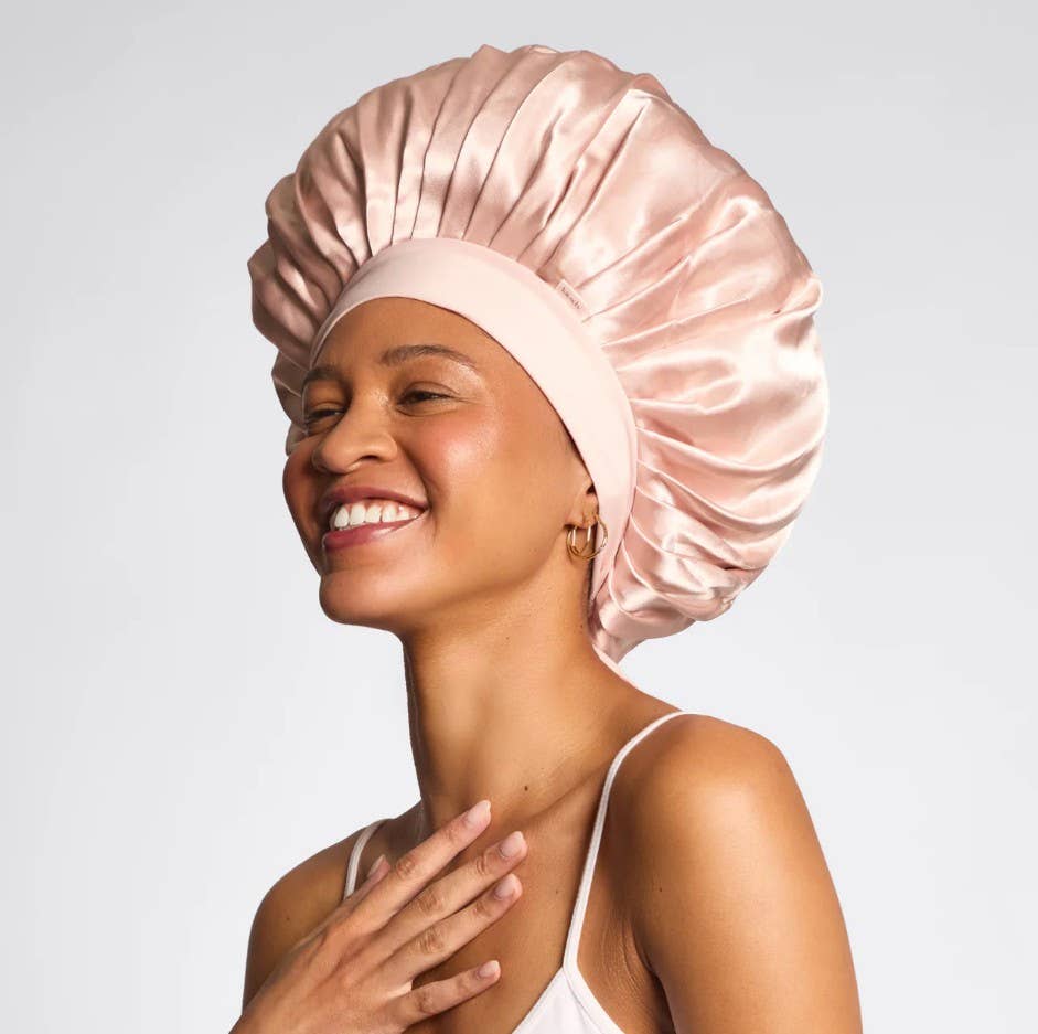 NR KITSCH ADJUSTABLE OVERSIZED SATIN BONNET | BLUSH