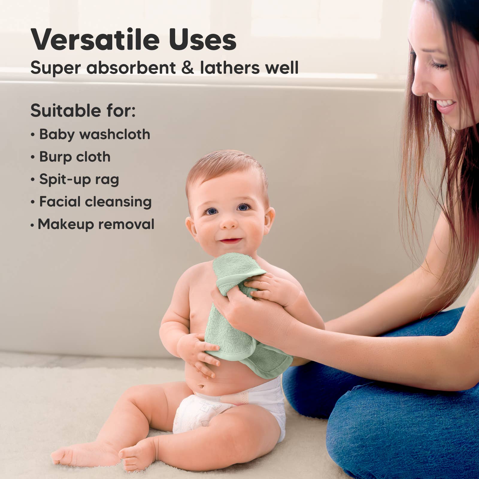 NR KEABABIES WASH CLOTHS | 6 PACK | PISTACHIO