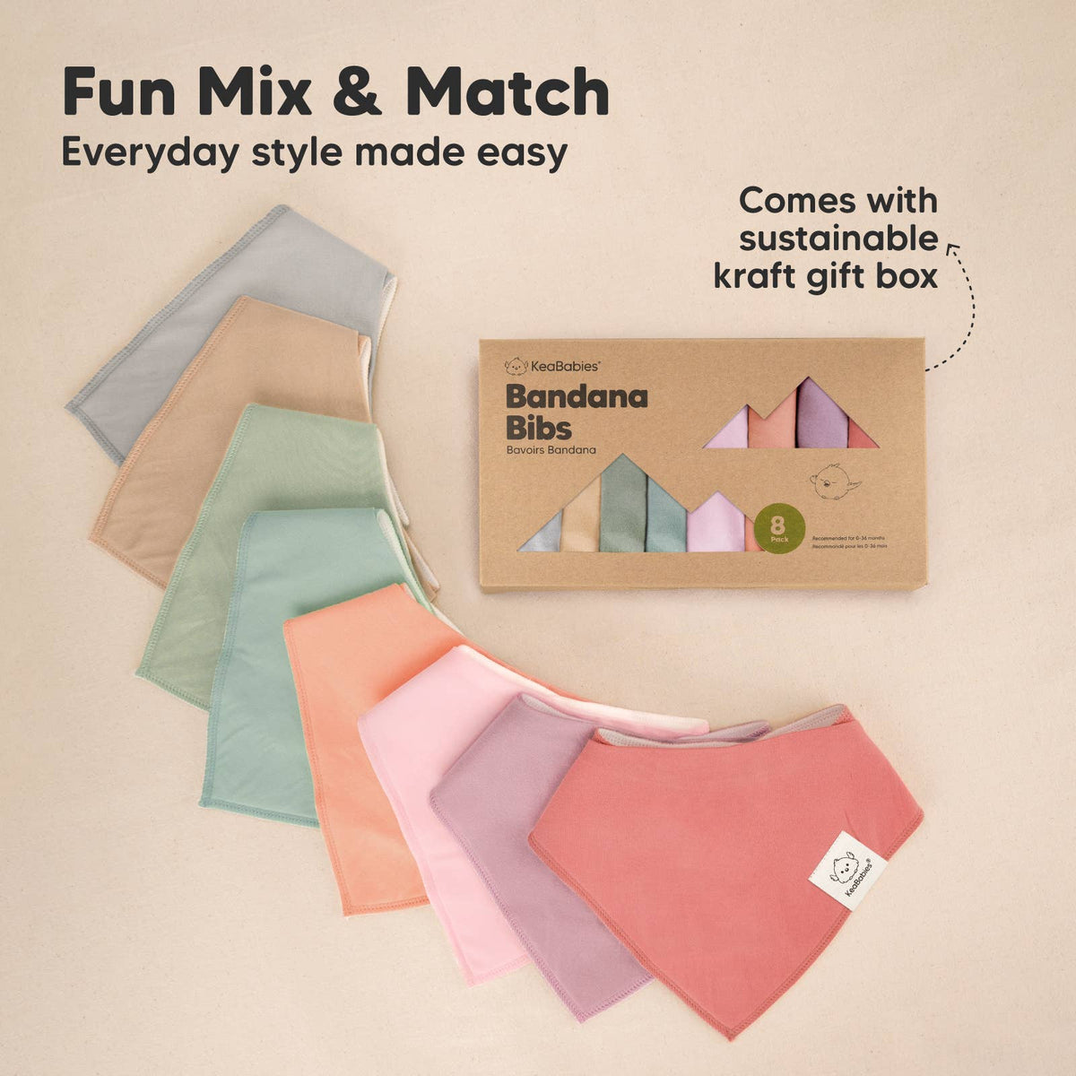 NR KEABABIES BABY BANDANA BIBS | 8-PACK | MUTED PASTEL