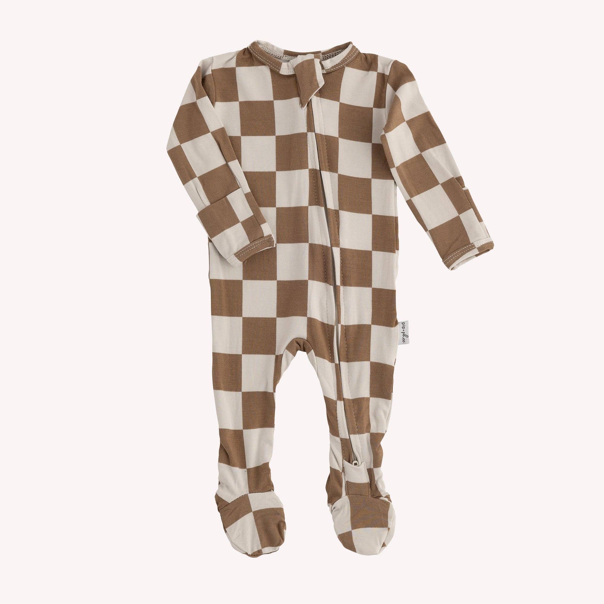 NR PIP + PHEE BAMBOO FOOTED SLEEPER | MAPLE GRID | NEWBORN