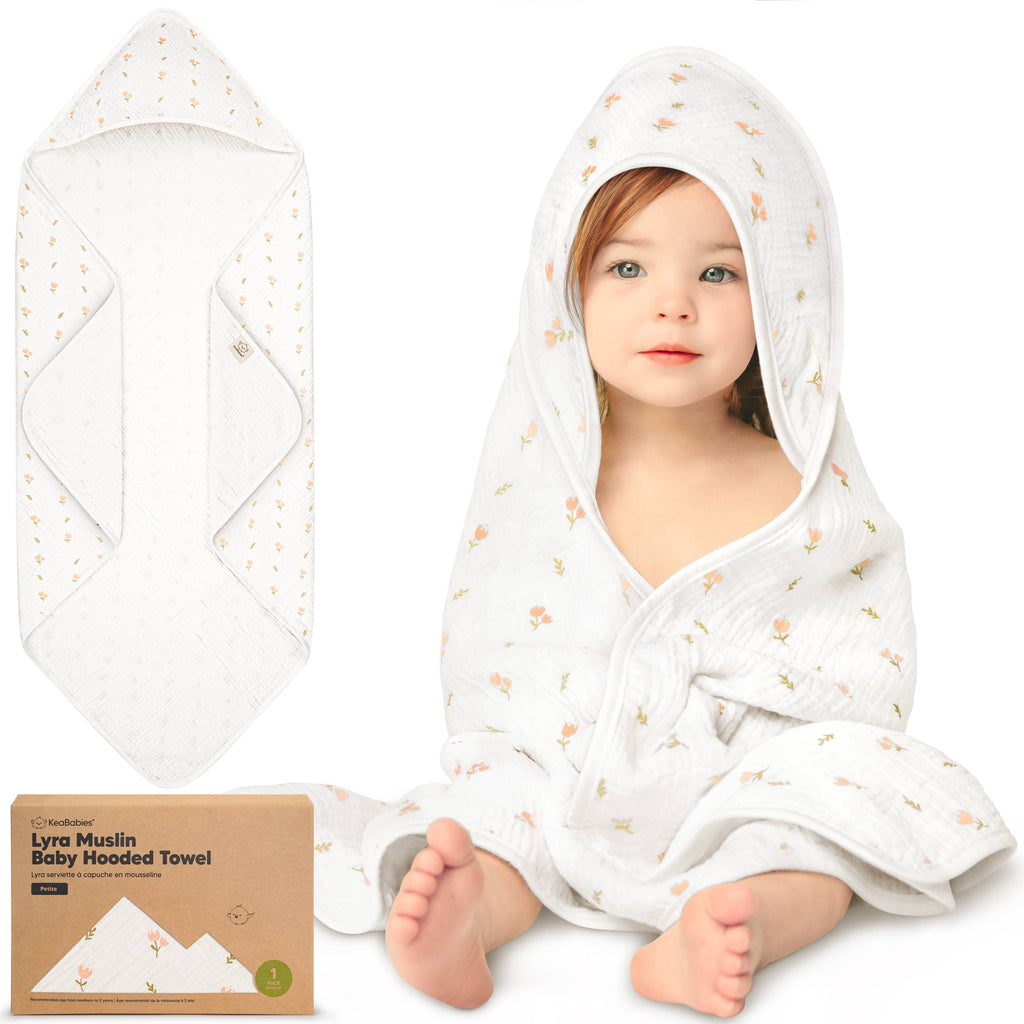 NR KEABABIES LYRA MUSLIN HOODED TOWEL | 30x30 | PETITE | TULIPS