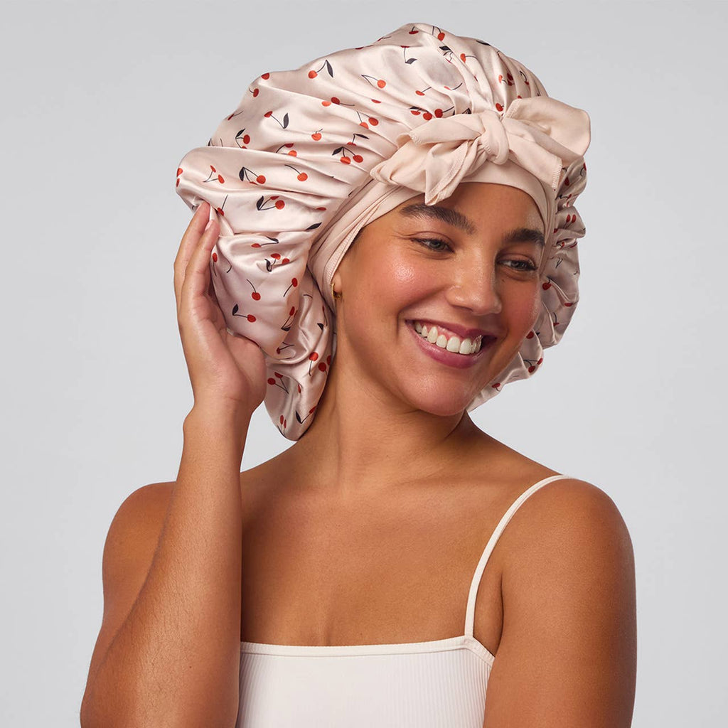 NR KITSCH ADJUSTABLE OVERSIZED SATIN BONNET | CHERRY