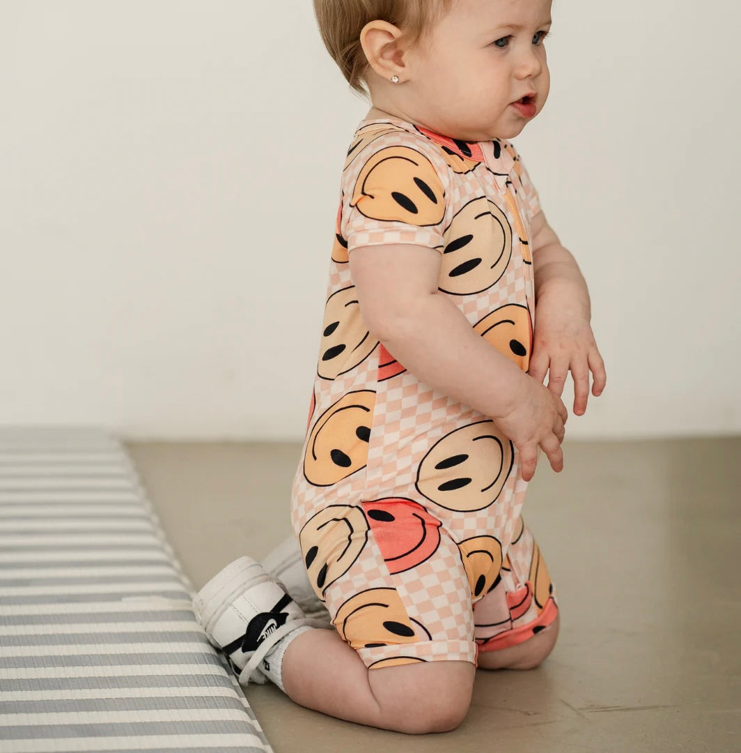 NR PIP + PHEE BAMBOO PLAYSUIT | PEACH SMILEYS