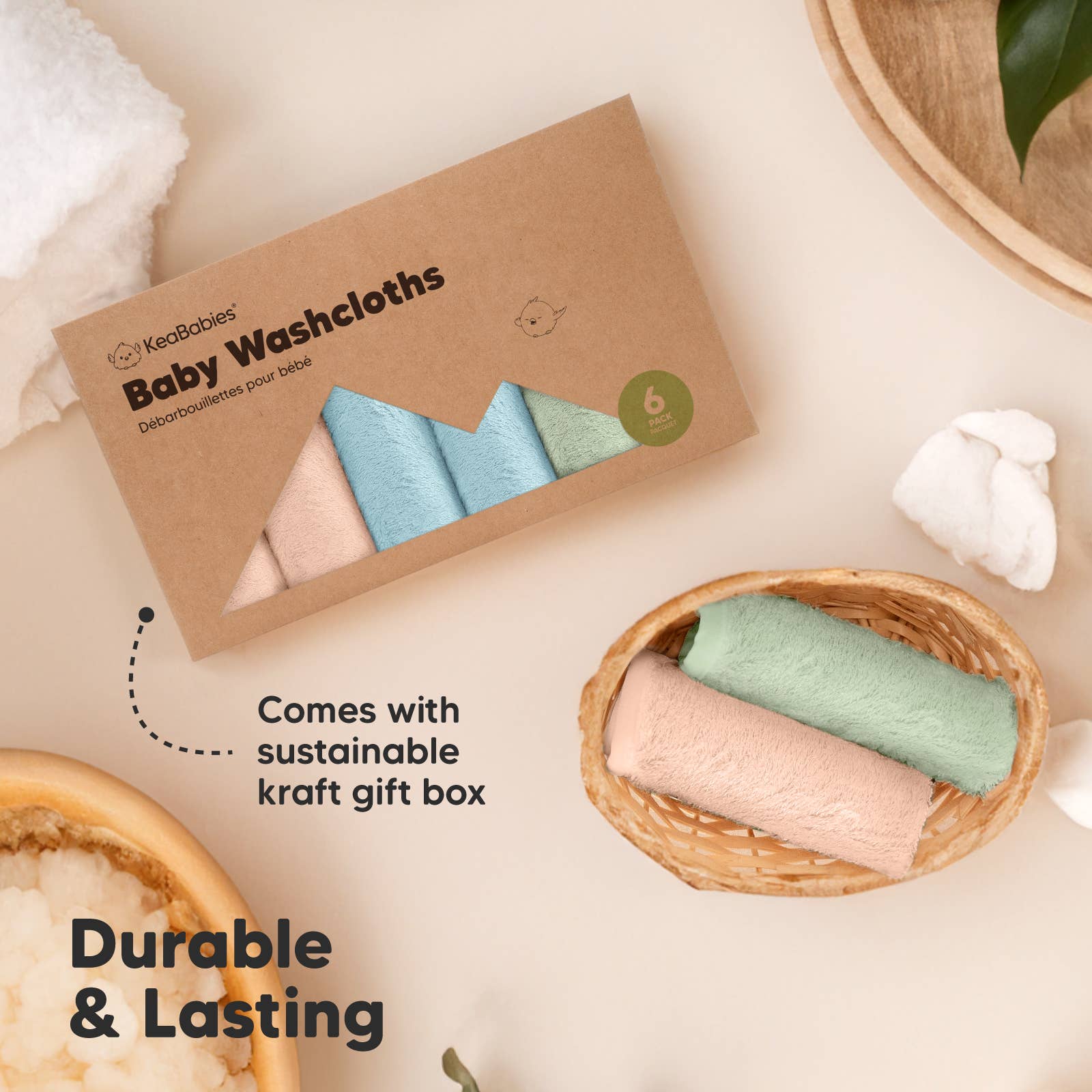 NR KEABABIES WASH CLOTHS | 6 PACK | MELLOW