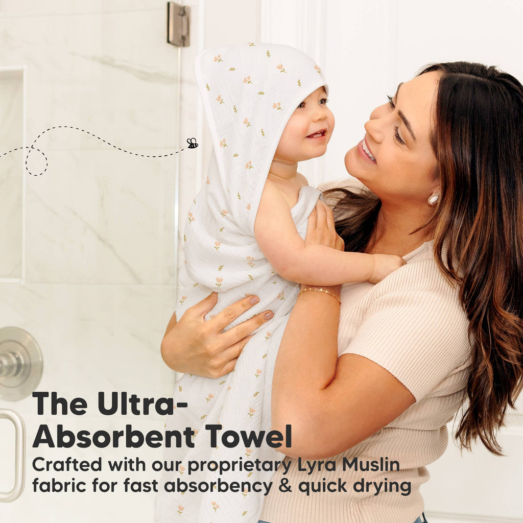 NR KEABABIES LYRA MUSLIN HOODED TOWEL | 30x30 | PETITE | TULIPS