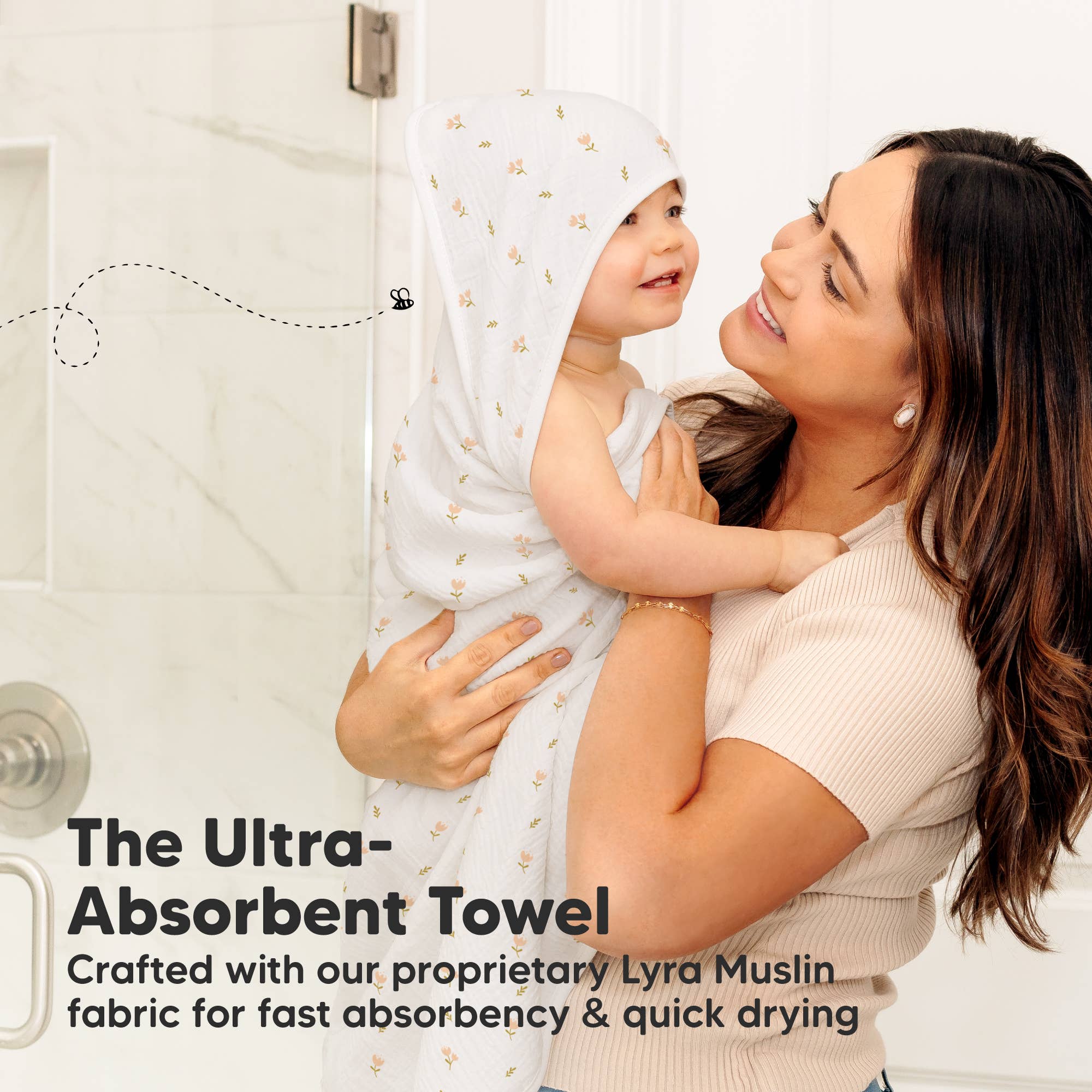 NR KEABABIES LYRA MUSLIN HOODED TOWEL | 30x30 | PETITE | TULIPS