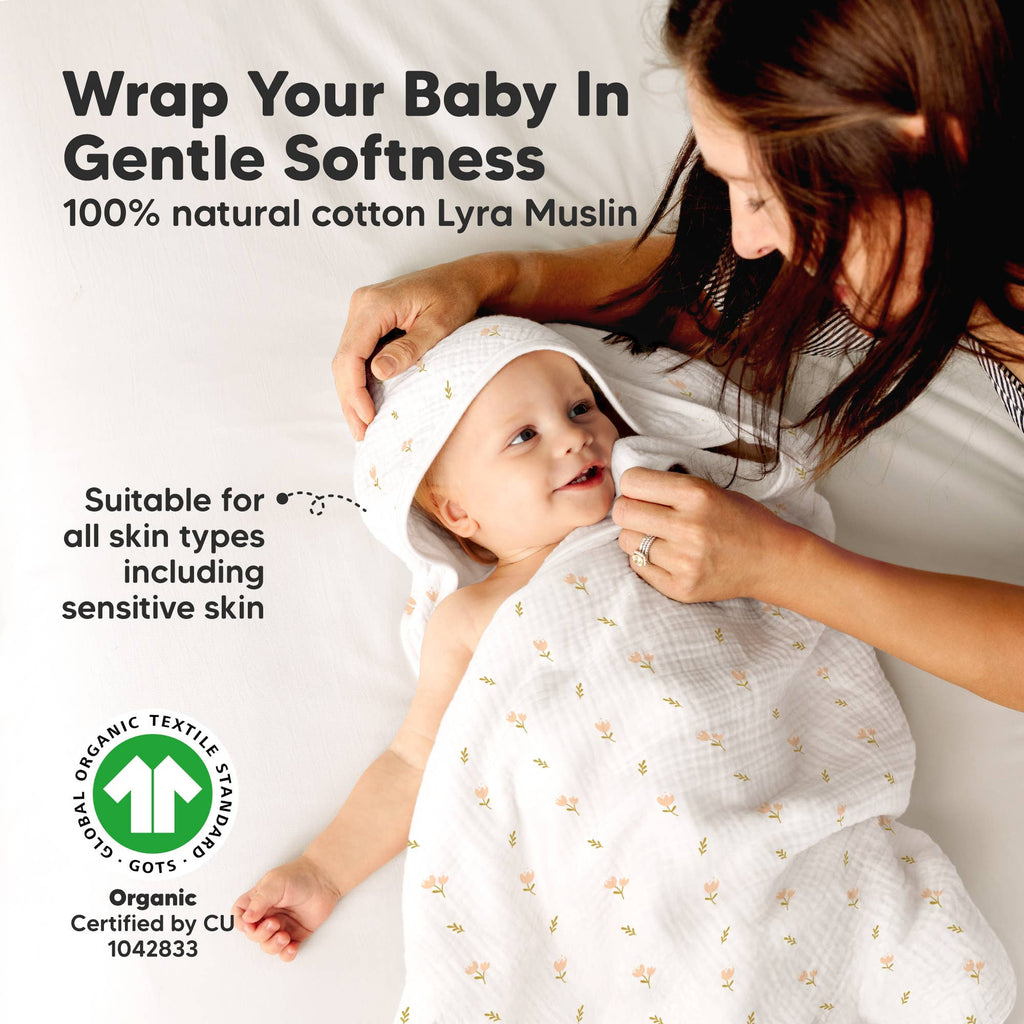 NR KEABABIES LYRA MUSLIN HOODED TOWEL | 30x30 | PETITE | TULIPS