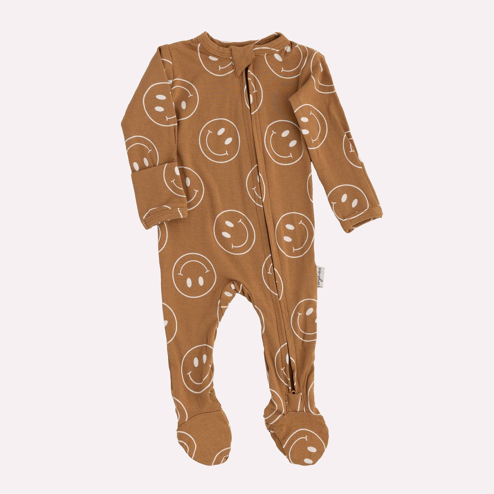 NR PIP + PHEE BAMBOO FOOTED SLEEPER | CARAMEL SMILEYS