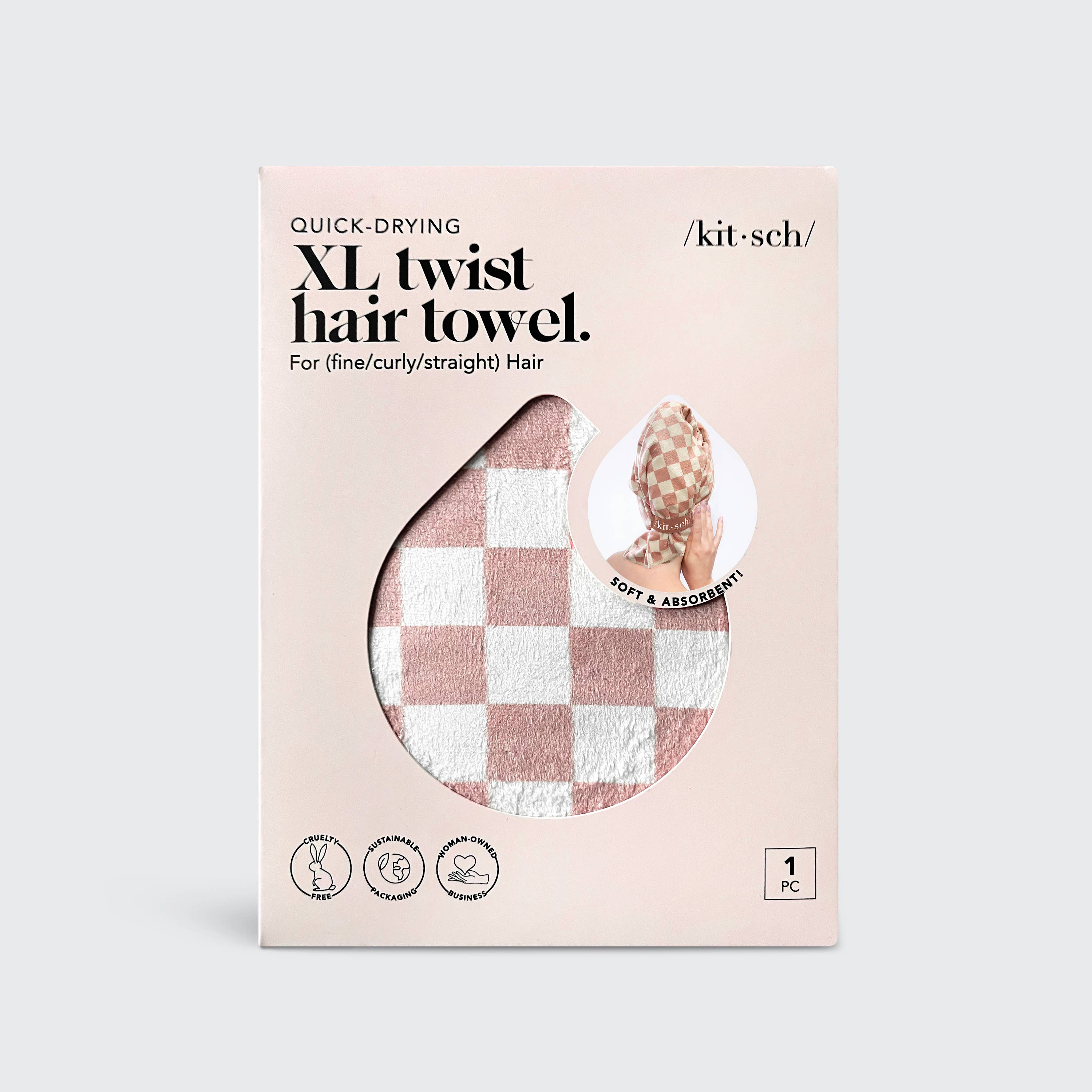 NR KITSCH XL HAIR TOWEL WRAP | TERRACOTTA CHECKER