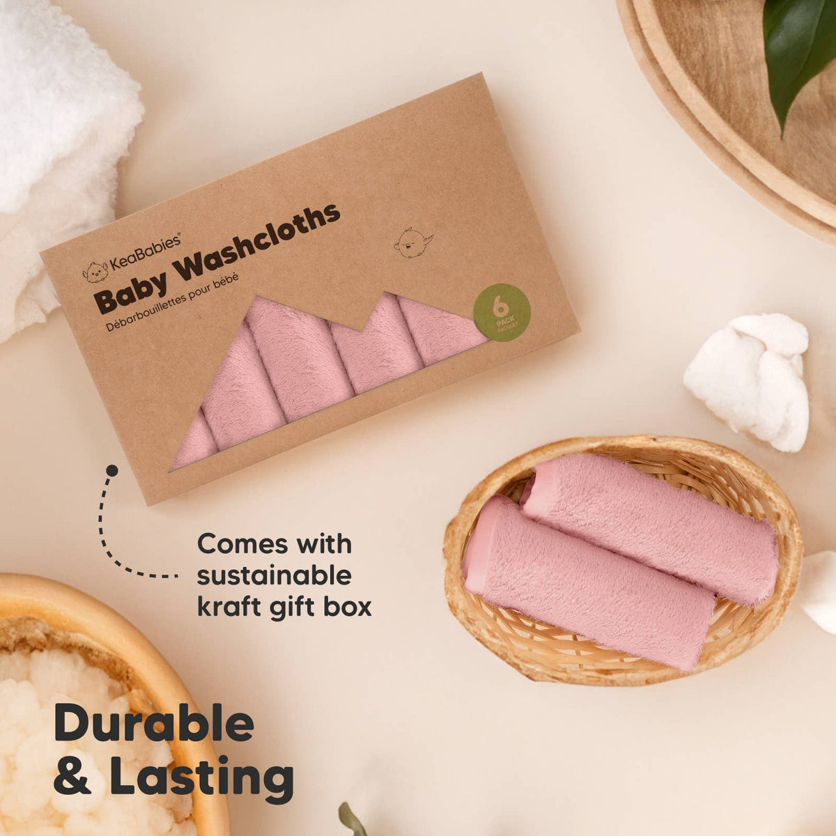 NR KEABABIES WASH CLOTHS | 6 PACK | ROSY