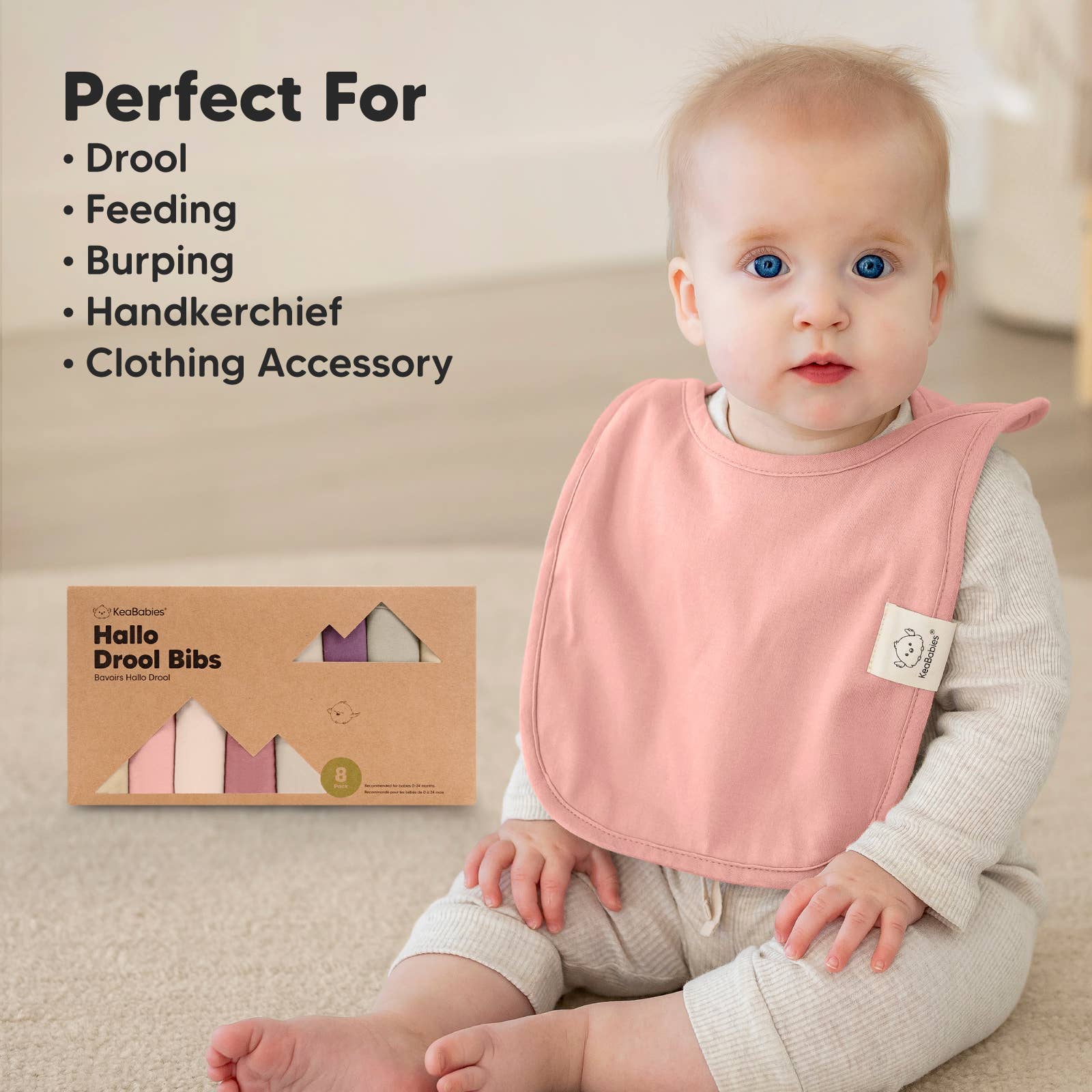 NR KEABABIES 8-PACK HALLO DROOL BIBS | FLEUR