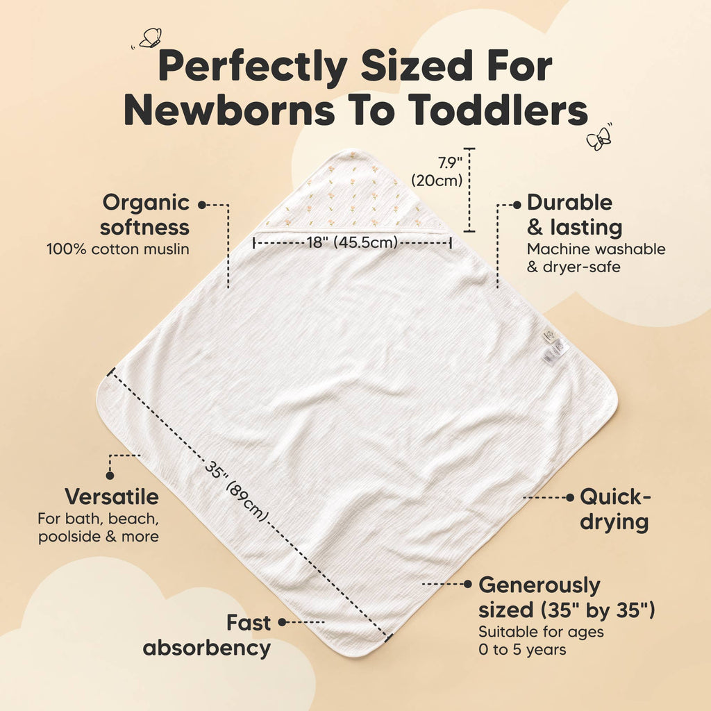 NR KEABABIES LYRA MUSLIN HOODED TOWEL | 30x30 | PETITE | TULIPS