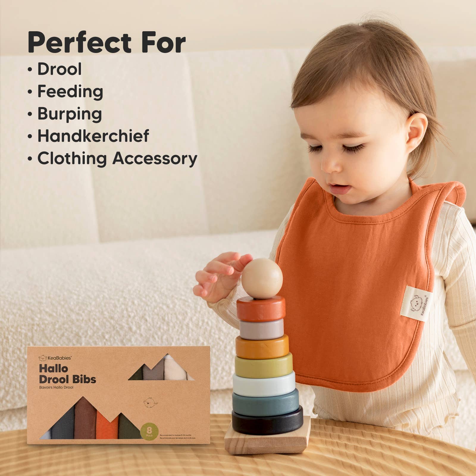 NR KEABABIES 8-PACK HALLO DROOL BIBS | BRICK