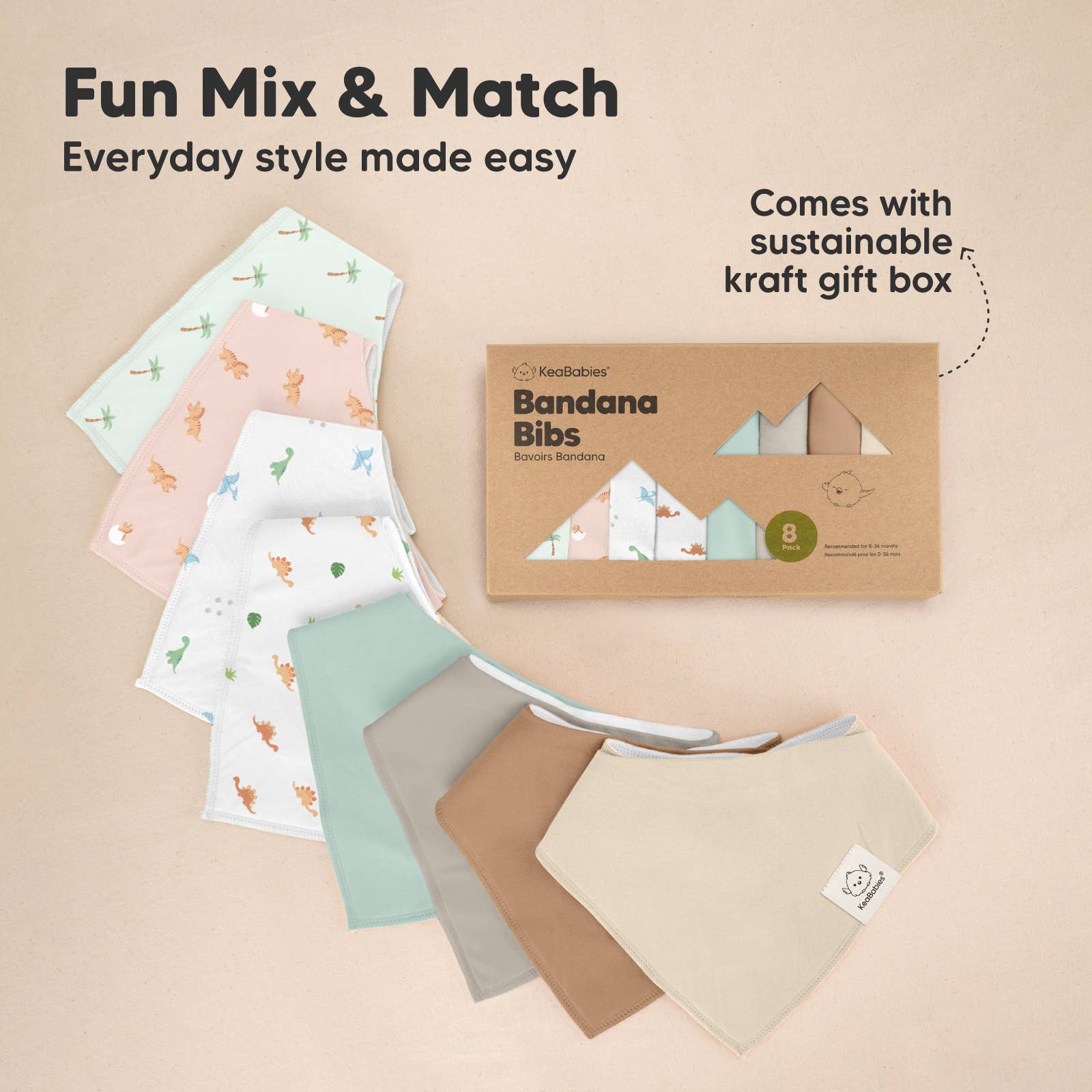 NR KEABABIES BABY BANDANA BIBS | 8-PACK | ROARSOME
