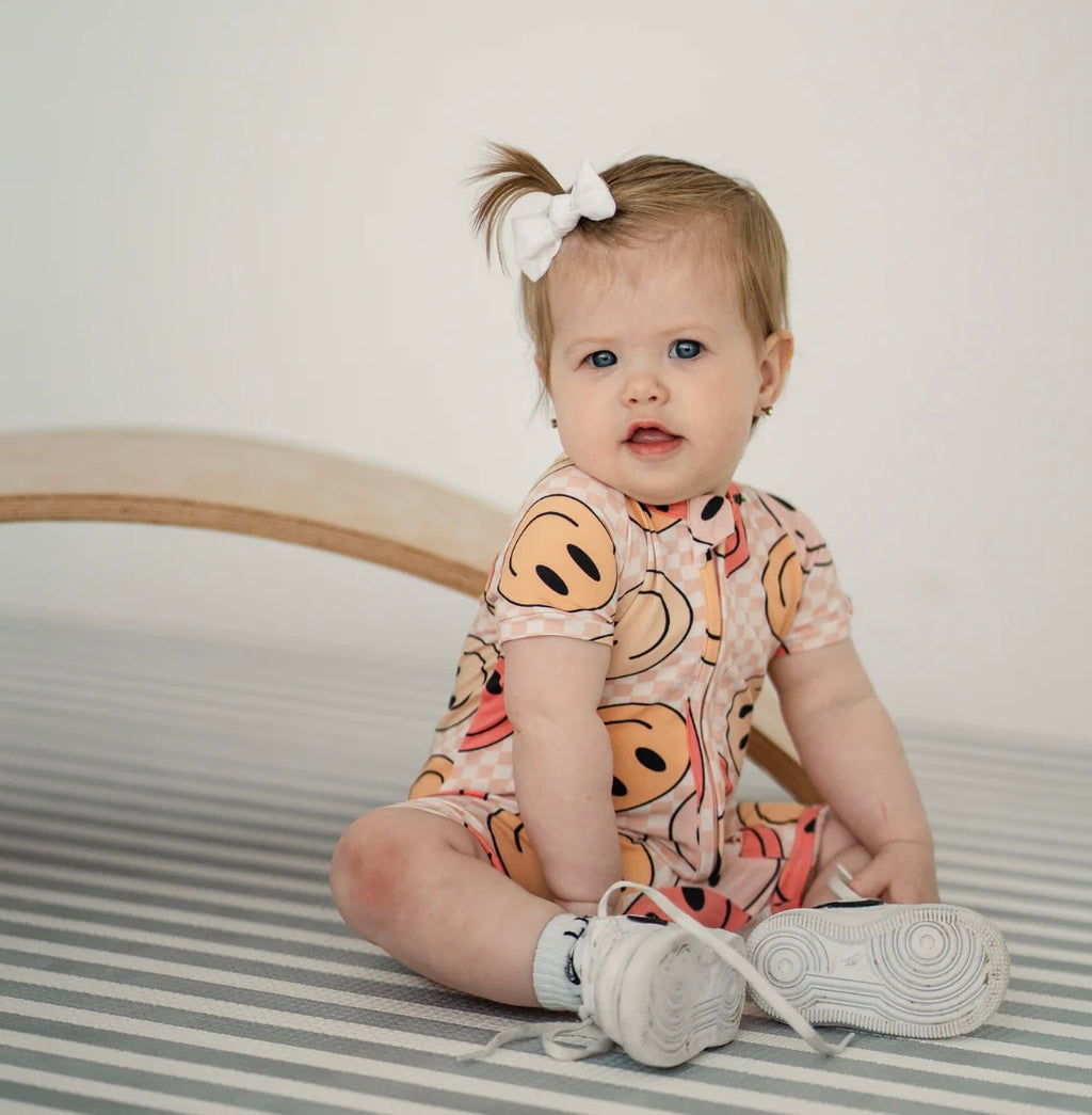 NR PIP + PHEE BAMBOO PLAYSUIT | PEACH SMILEYS